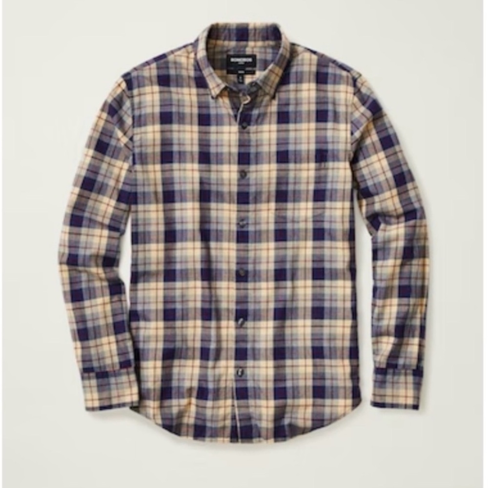 Bonobos | MD Long Sleeve Button-Down Stretch Flannel | Navy & Cream Checkered